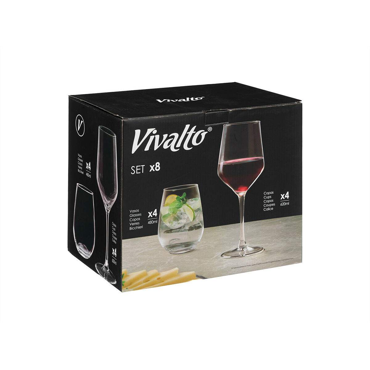 Glass and Wine Glass Set Vivalto Transparent Glass 8 Pieces (2 Units)