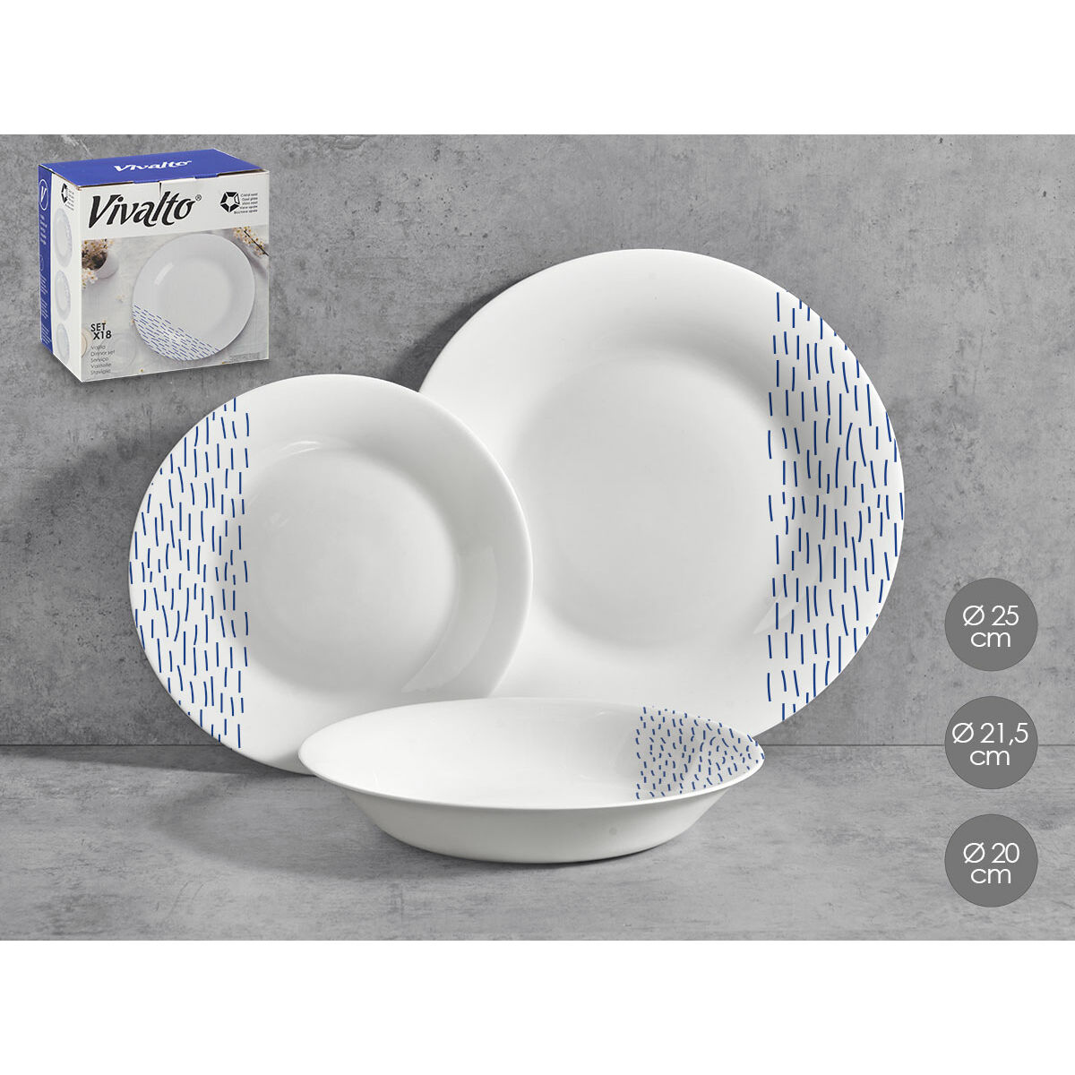 Tableware Vivalto Blue White Opaline glass Rain 18 Pieces (2 Units)