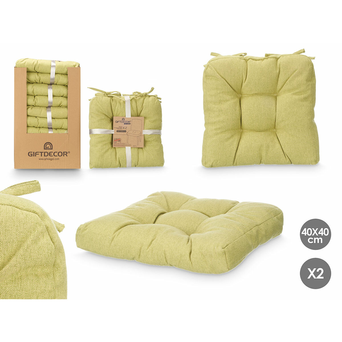 Set of cushions Gift Decor Green 40 x 40 x 7 cm 2 Pieces (6 Units)