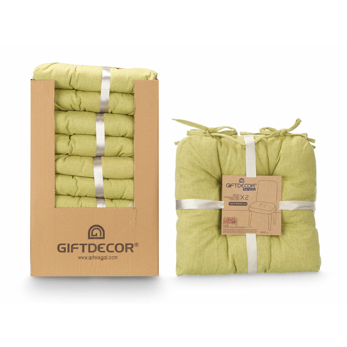 Set of cushions Gift Decor Green 40 x 40 x 7 cm 2 Pieces (6 Units)