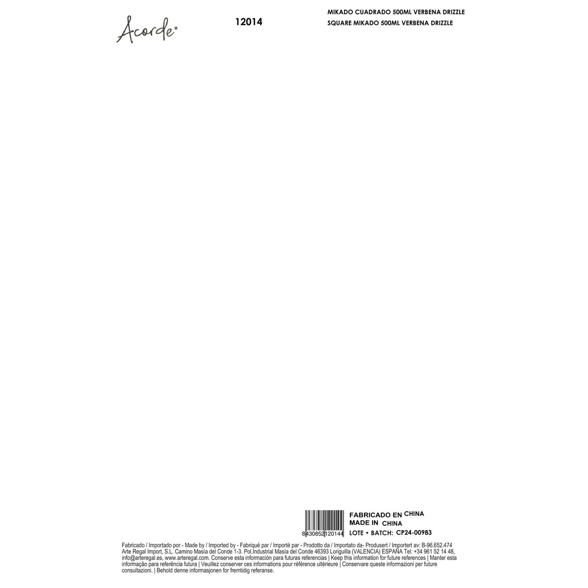 Perfume Sticks Acorde VERBENA DRIZZLE 500 ml (6 Units)