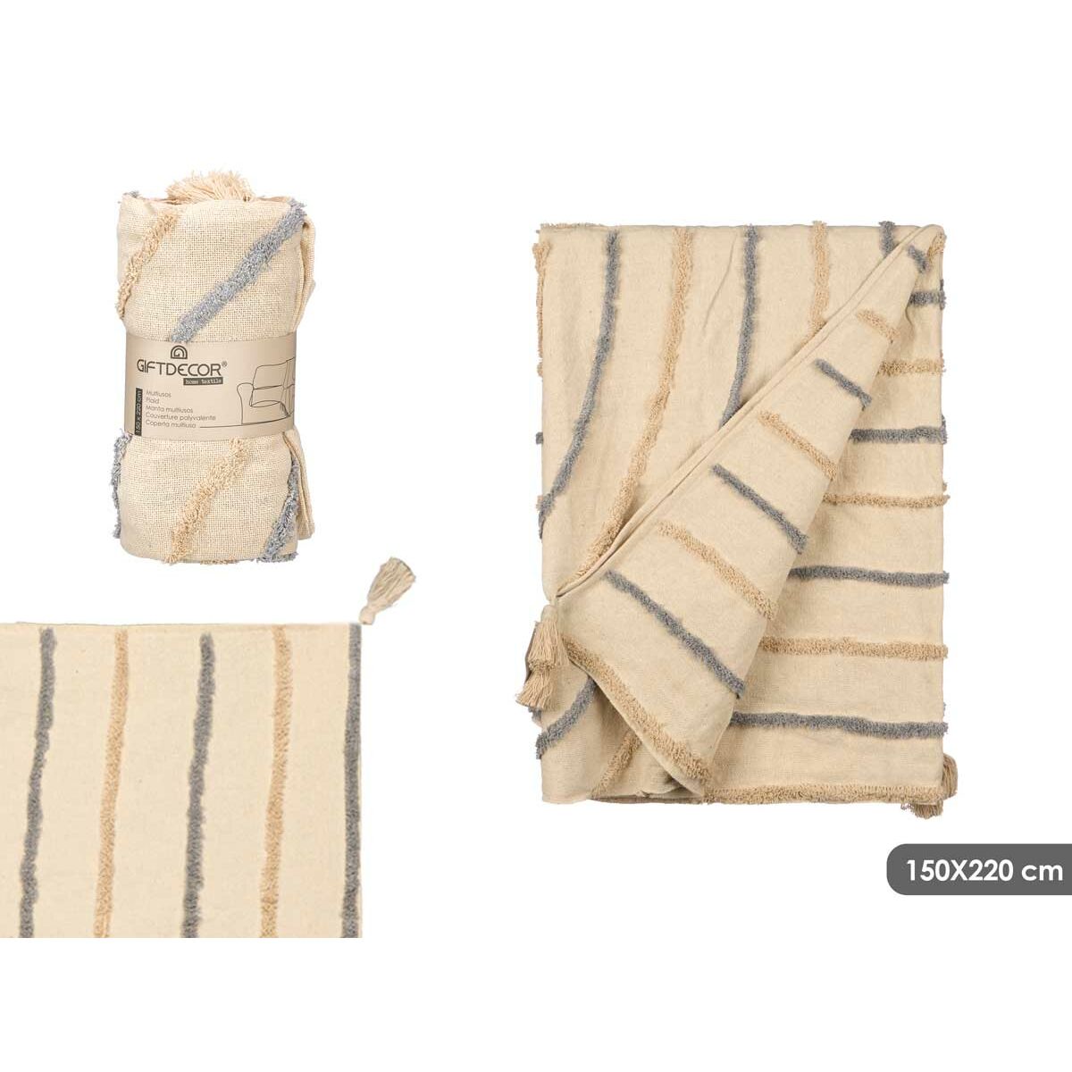 Bedspread (quilt) Gift Decor Grey 220 x 150 cm Stripes (9Units)