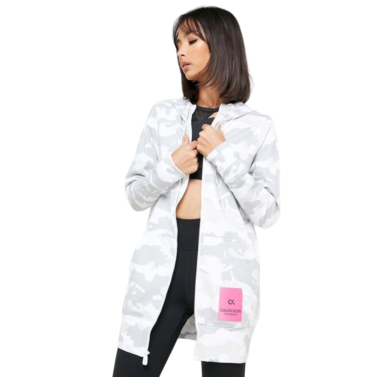 Women’s Sports Jacket Calvin Klein Full Zip White Women’s Sports Jacket Calvin Klein Full Zip White