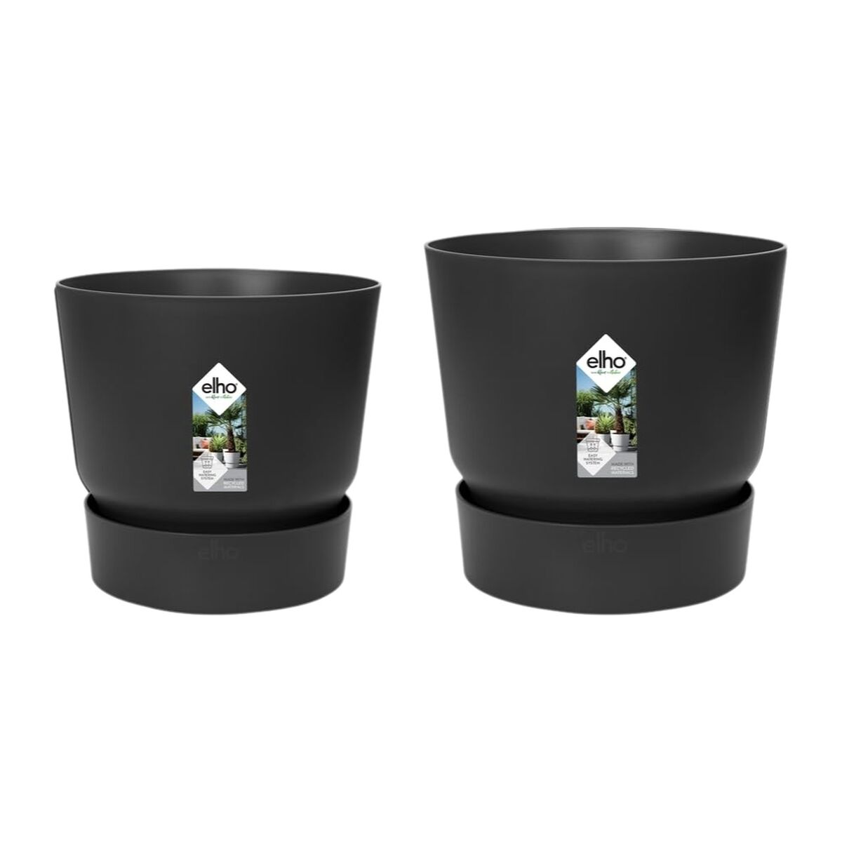 Set of pots Elho Black Plastic Circular 2 Pieces Set of pots Elho Black Plastic Circular 2 Pieces