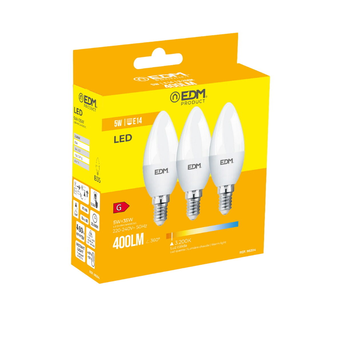 Pack of 3 LED bulbs EDM 98204 G 35 W 5 W 50 W E14 400 lm Ã 3,6 x 10 cm (3200 K)
