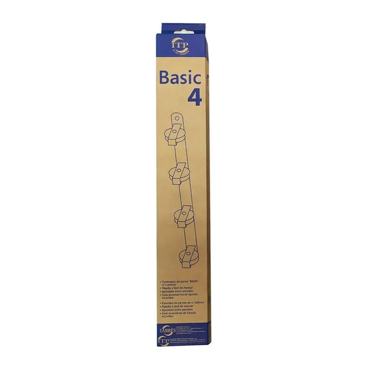 Clothes Line TarrÃ©s Basic 4 Pulleys White Wall Iron Epoxi 47 x 5 x 5 cm