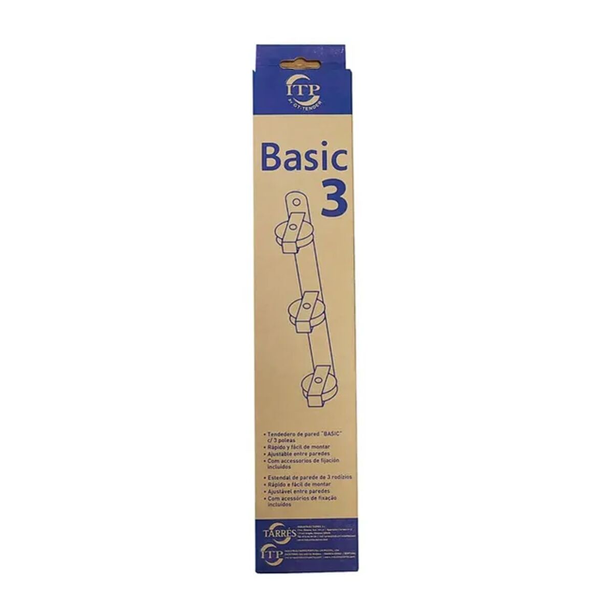 Clothes Line Tarrés Basic 3 Pulleys White Wall 37 x 5 x 5 cm Clothes Line Tarrés Basic 3 Pulleys White Wall 37 x 5 x 5 cm