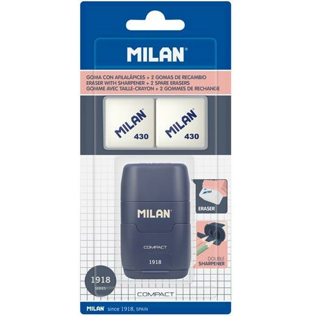 Retractable rubber Milan Blue Pencil Sharpener (12 Units)