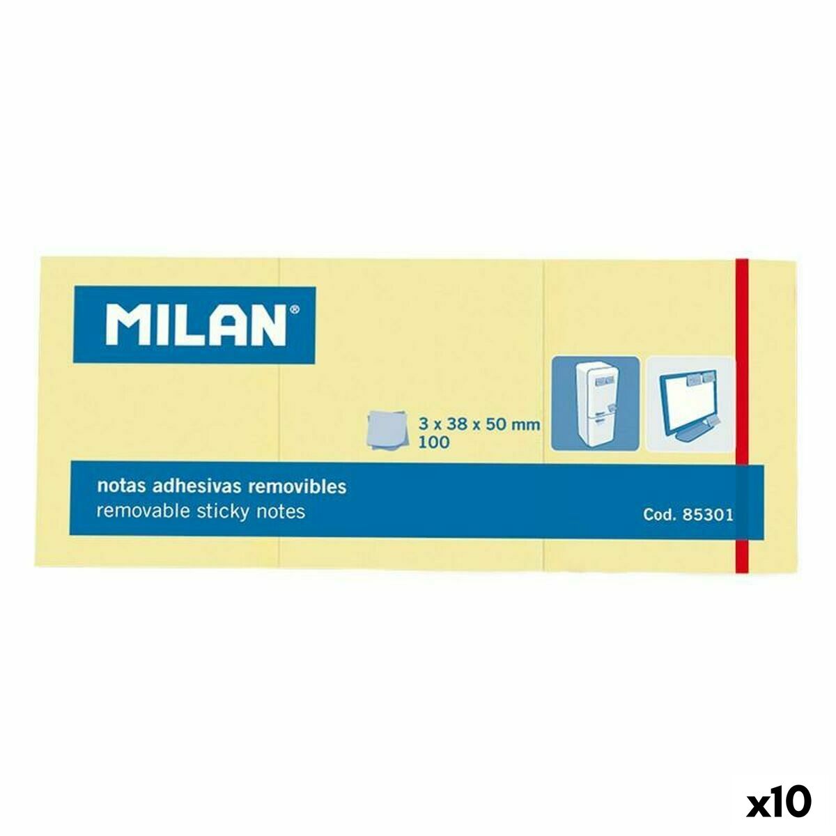 Sticky Notes Milan 3 in 1 Yellow 38 x 50 mm (10 Units) Sticky Notes Milan 3 in 1 Yellow 38 x 50 mm (10 Units)