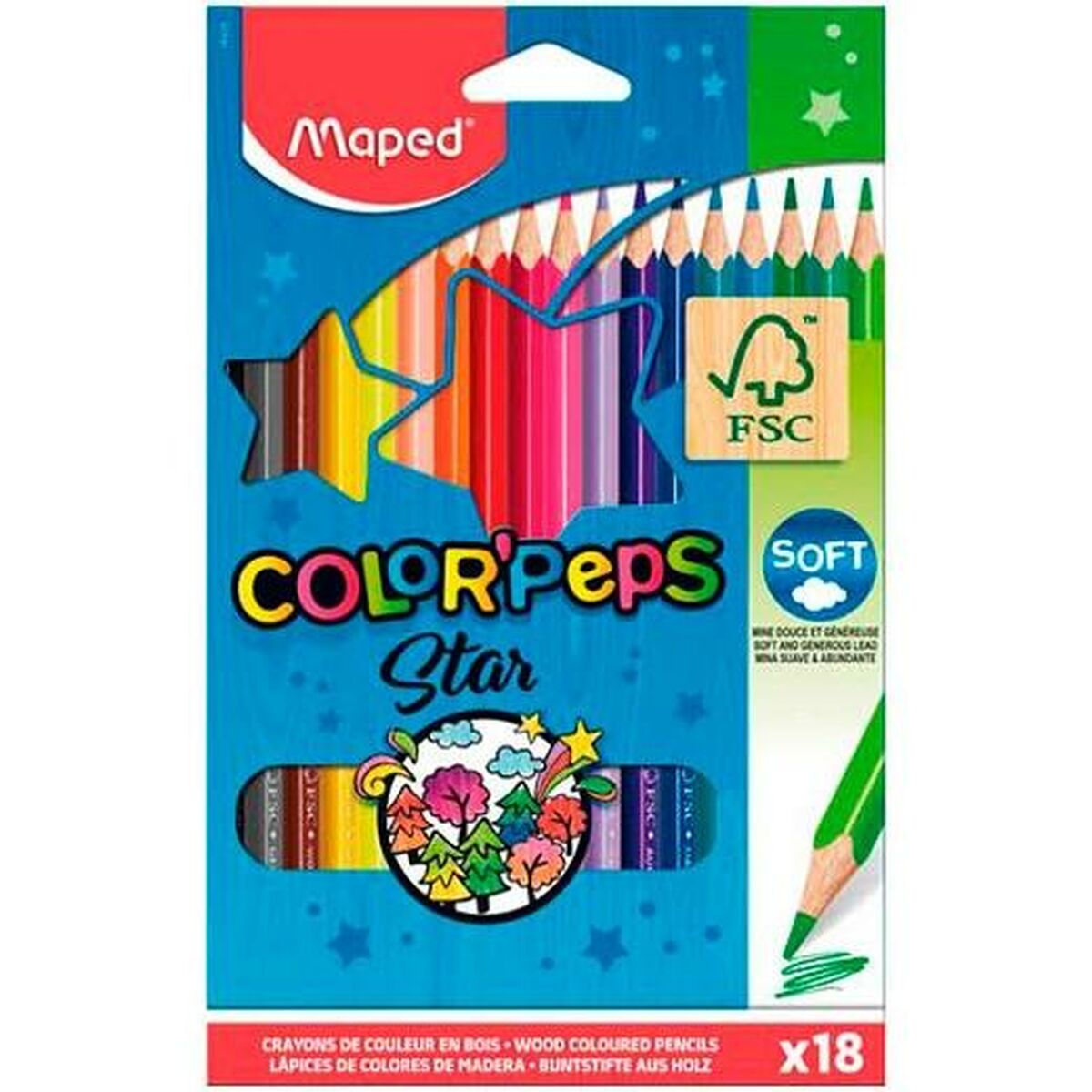 Colouring pencils Maped Color’ Peps Star Multicolour 18 Pieces (12 Units)