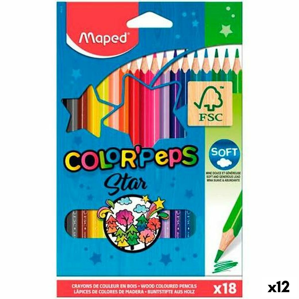 Colouring pencils Maped Color’ Peps Star Multicolour 18 Pieces (12 Units)