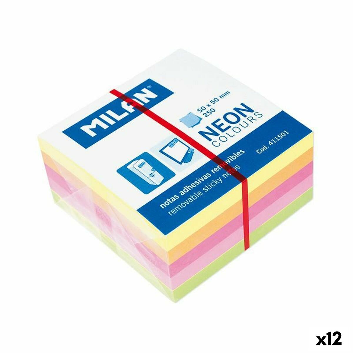Sticky Notes Milan Neon colours Multicolour 50 x 50 mm (12 Units) Sticky Notes Milan Neon colours Multicolour 50 x 50 mm (12 Units)