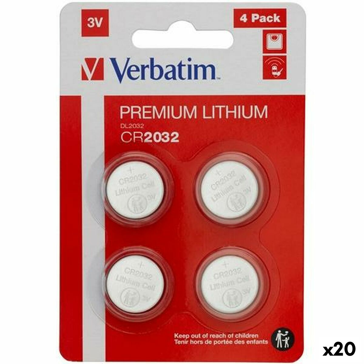 Batteries Verbatim CR2032  4 Pieces 20 Units 3V Batteries Verbatim CR2032  4 Pieces 20 Units 3V