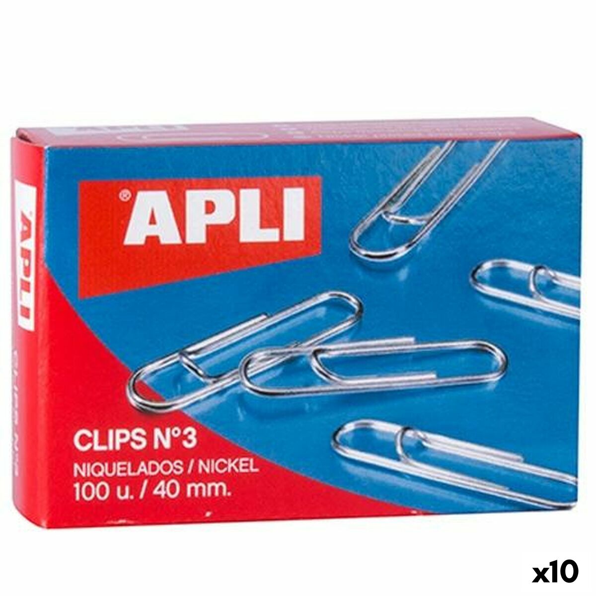 Clips Apli Nº 3 nickel 40 mm (10 Units) Clips Apli Nº 3 nickel 40 mm (10 Units)