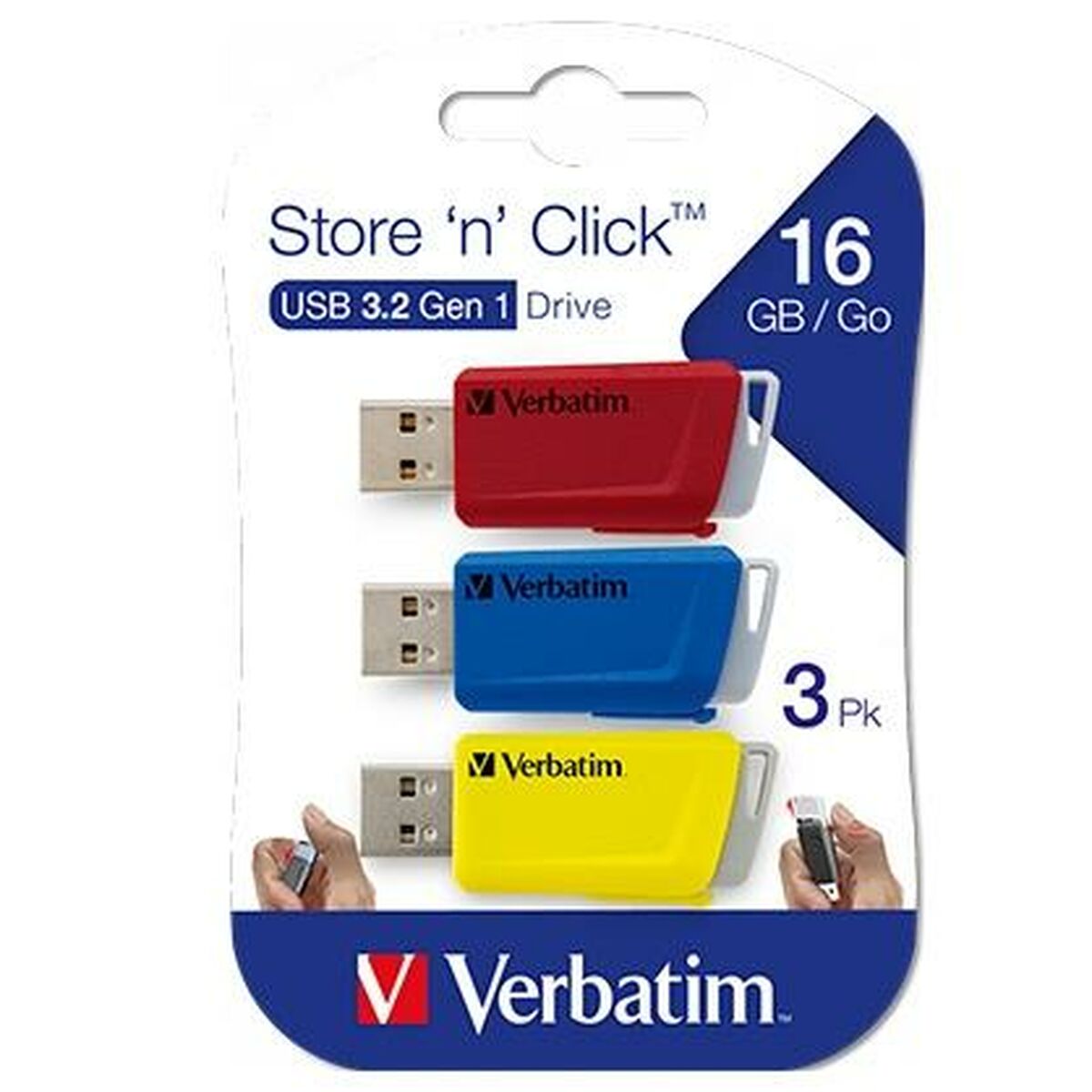USB stick Verbatim STORENCLICK Multicolour 16 GB 3 Pieces (5 Units)