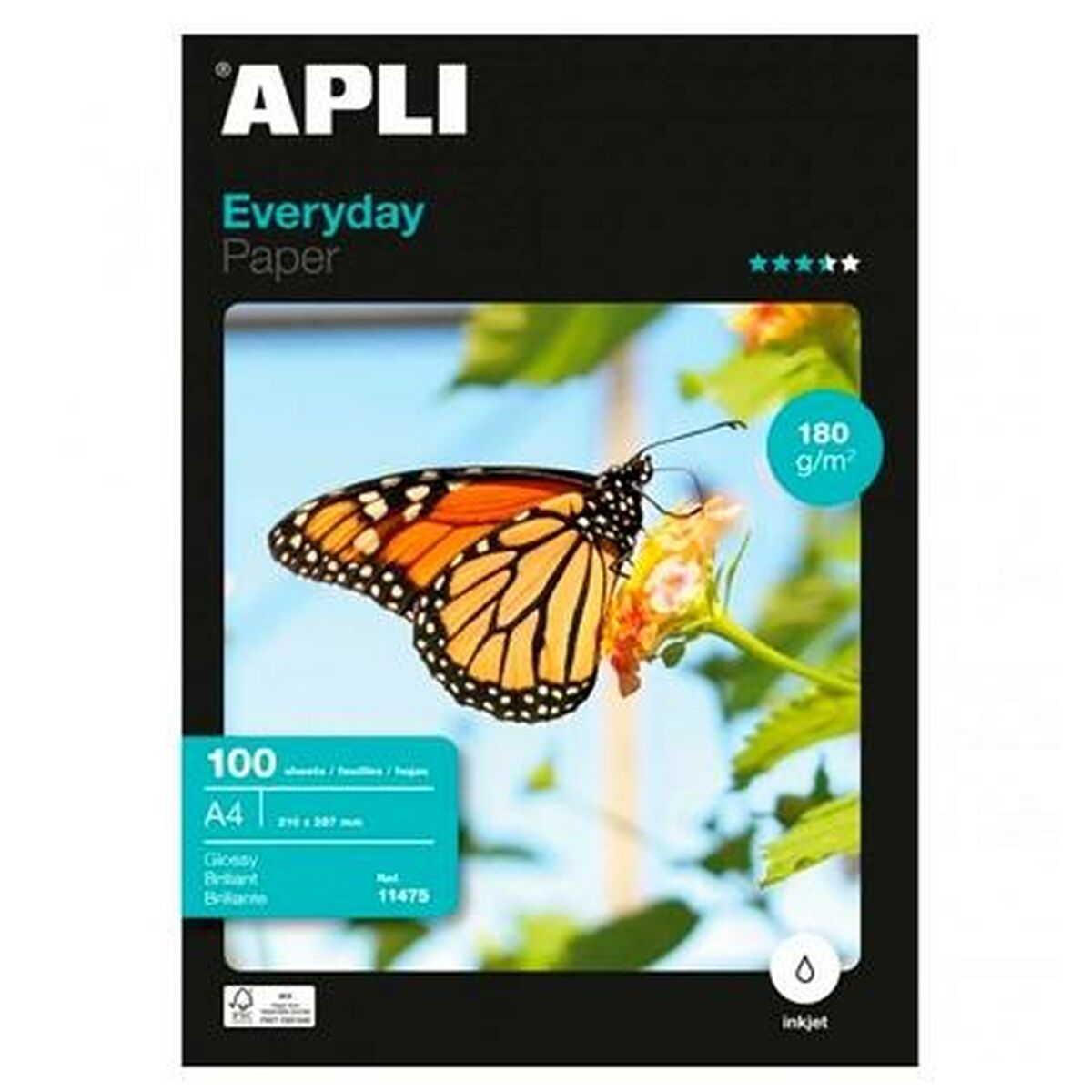 Glossy Photo Paper Apli EVERYDAY A4 100 Sheets (10 Units)