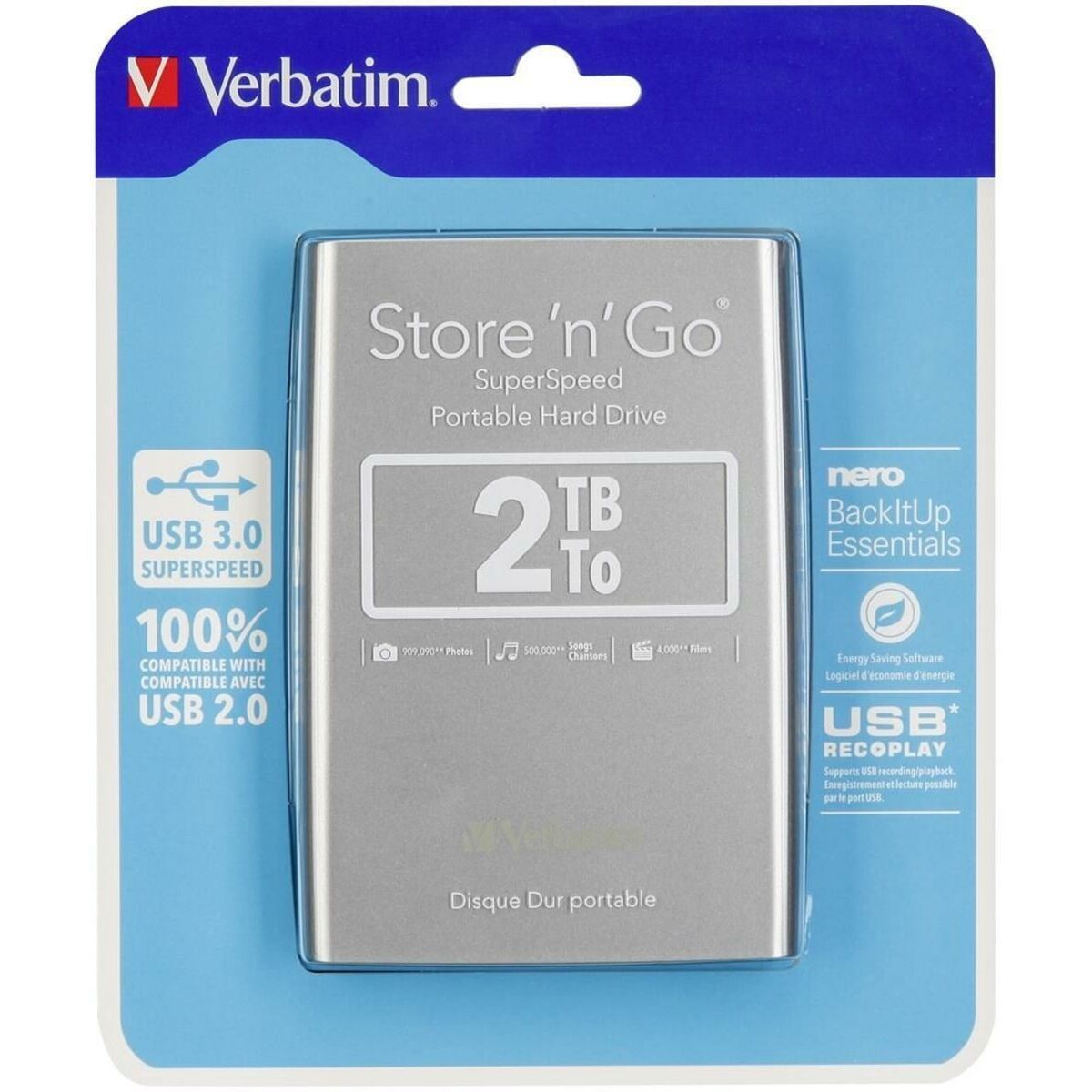 External Hard Drive Verbatim STORE ‘N’ GO Black Silver HDD 2 TB (4 Units)