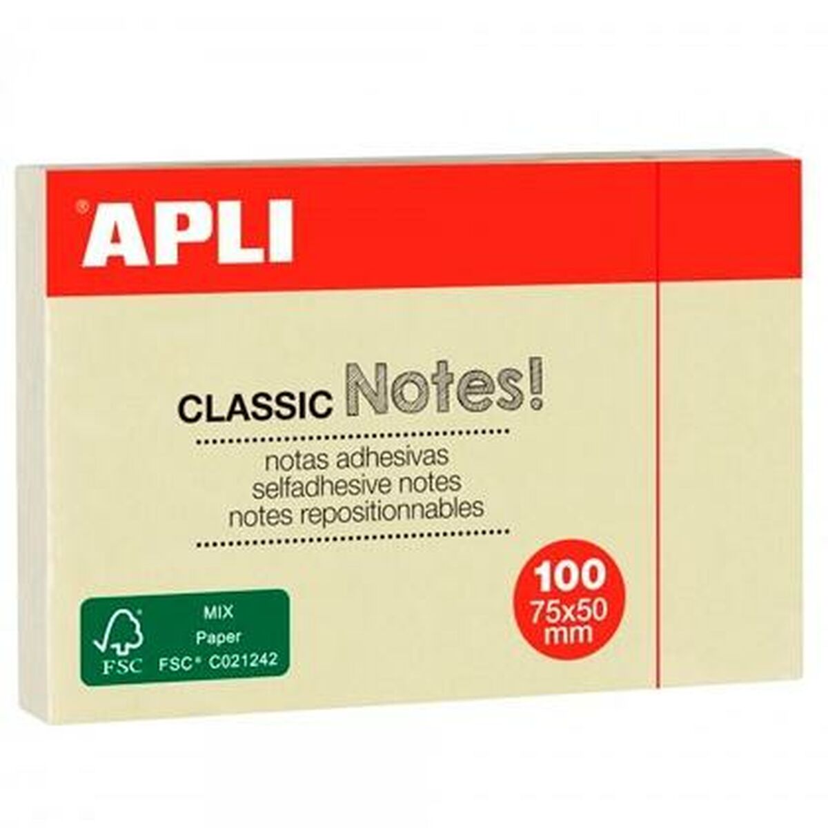 Sticky Notes Apli CLASSIC Yellow 75 x 50 mm 12 Pieces (24 Units)