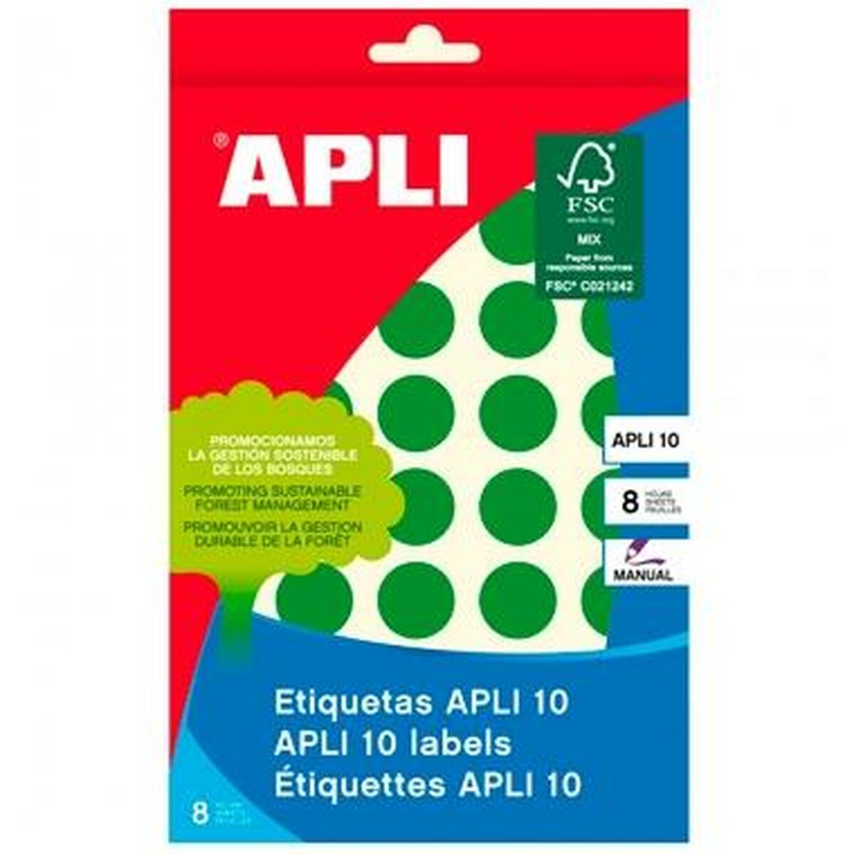 Adhesive labels Apli Green Circle 8 Sheets (10 Units)