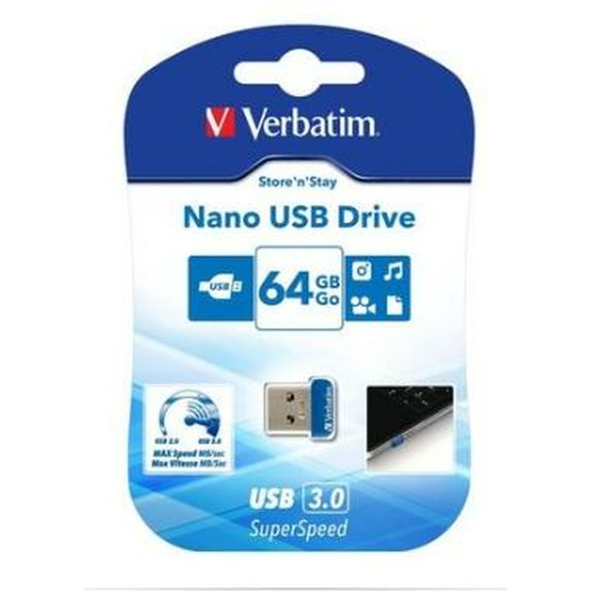 USB stick Verbatim NANO STORE’N’STAY Blue Black 64 GB (10 Units)