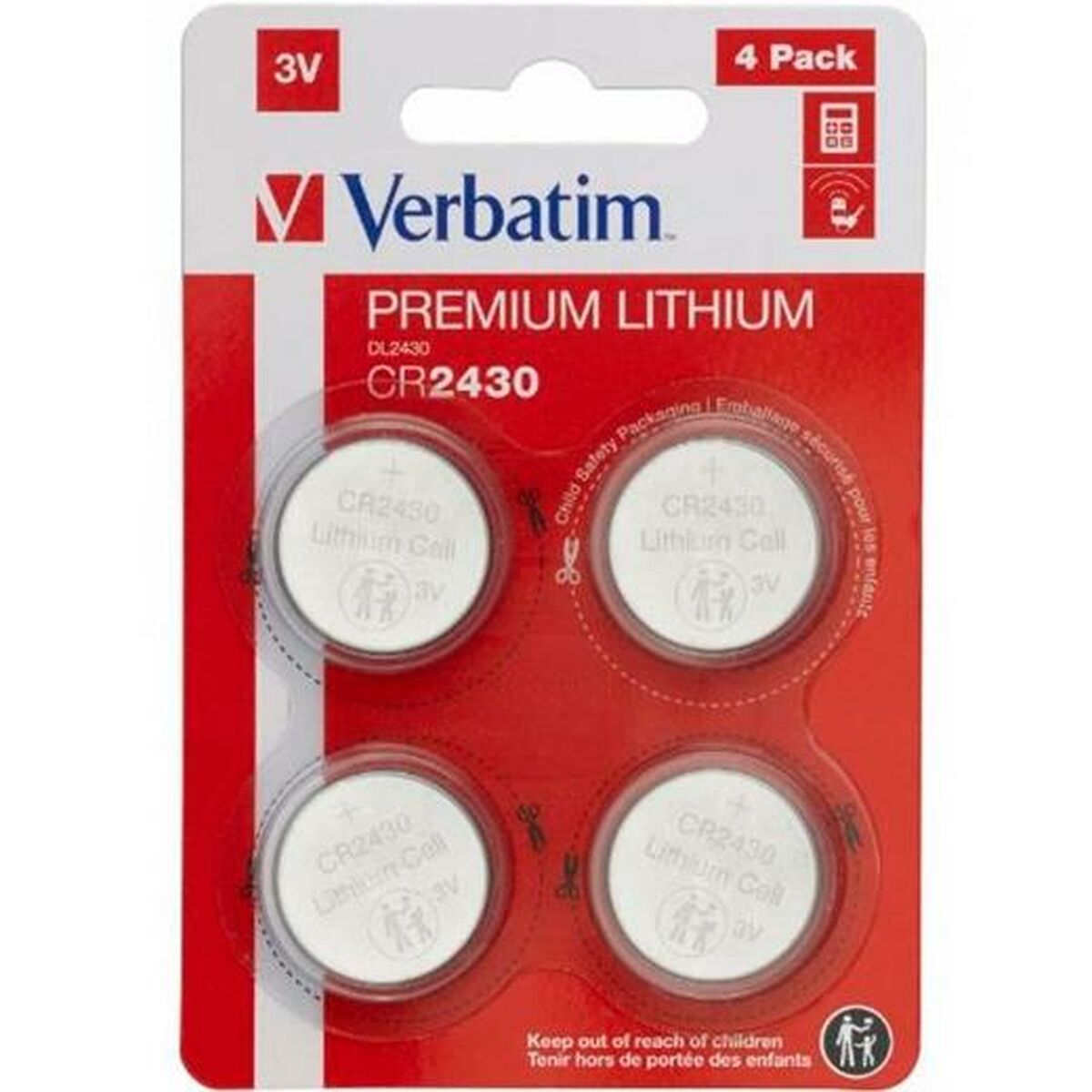Lithium Button Batteries Verbatim 3 V CR2430 4 Pieces (20 Units)