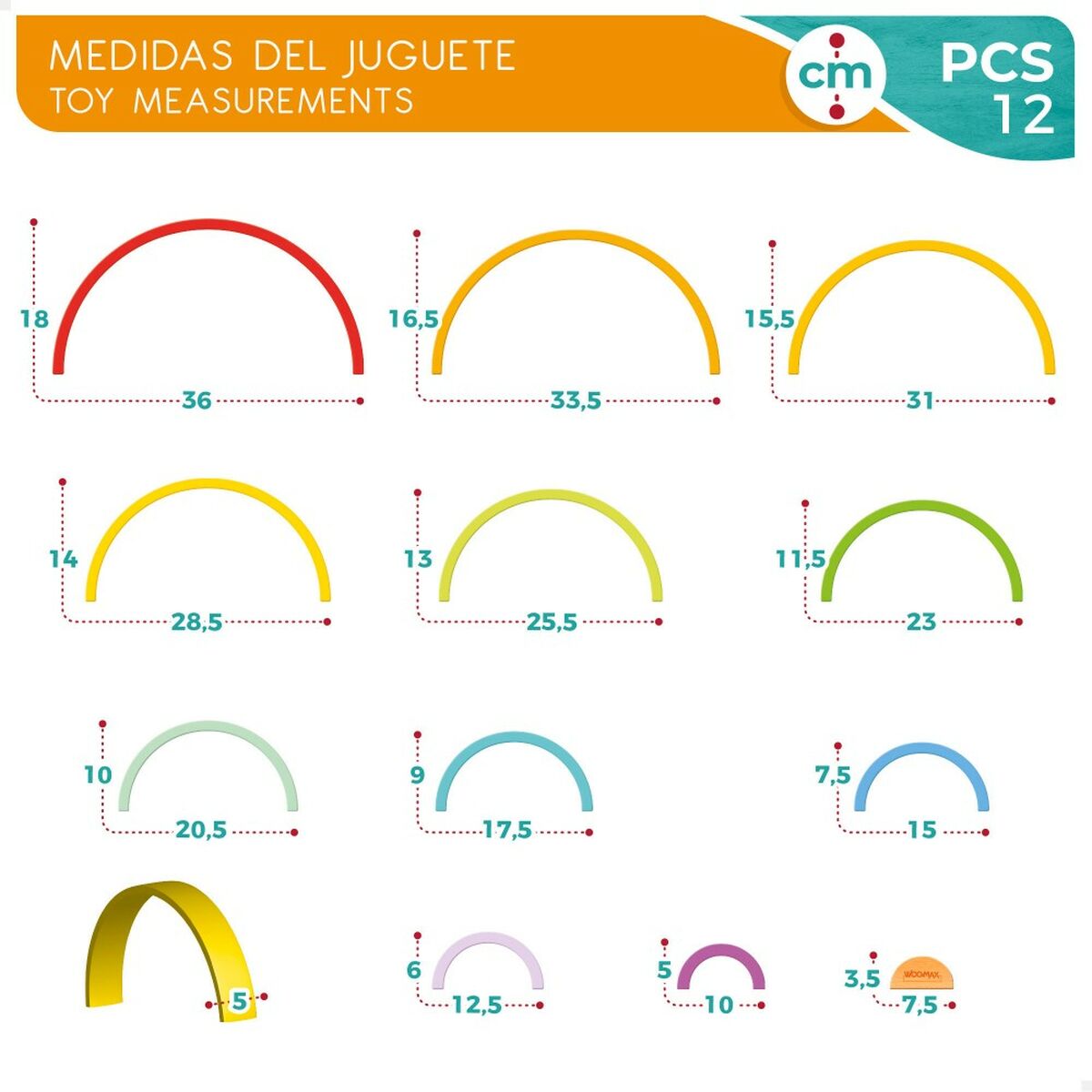 Child’s Wooden Puzzle Woomax Rainbow 11 Pieces 2 Units
