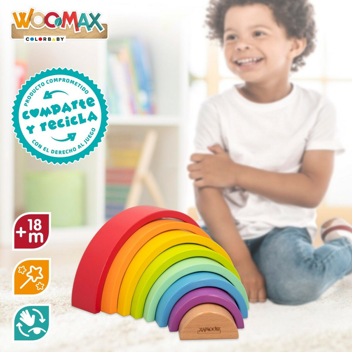 Child’s Wooden Puzzle Woomax Rainbow 8 Pieces 4 Units