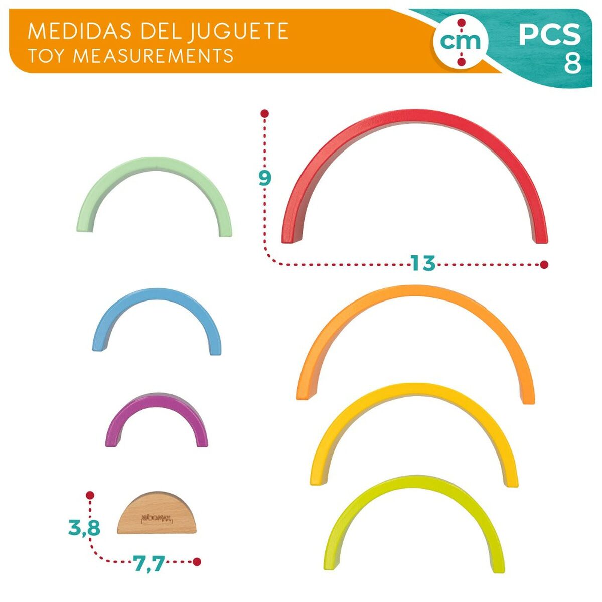 Child’s Wooden Puzzle Woomax Rainbow 8 Pieces 4 Units