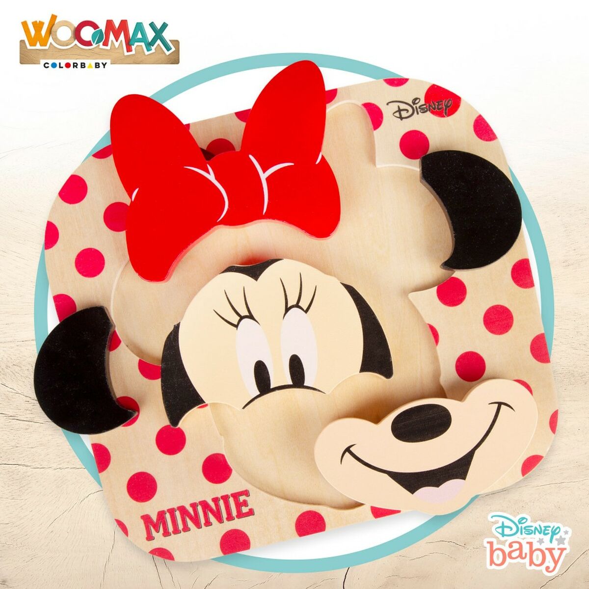 Child’s Wooden Puzzle Disney Minnie Mouse + 12 Months 6 Pieces (12 Units)