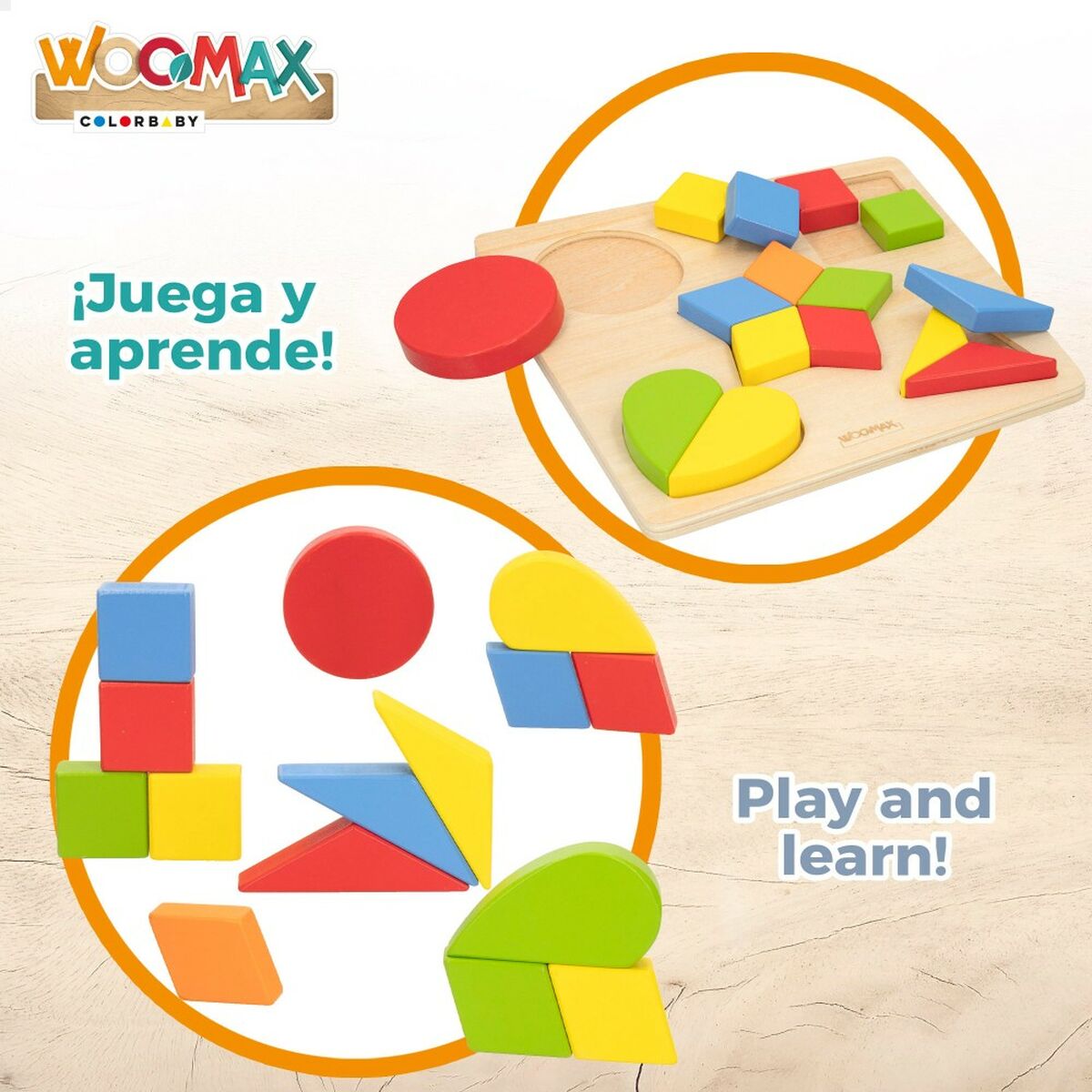 Child’s Wooden Puzzle Woomax Shapes + 12 Months 16 Pieces (6 Units)