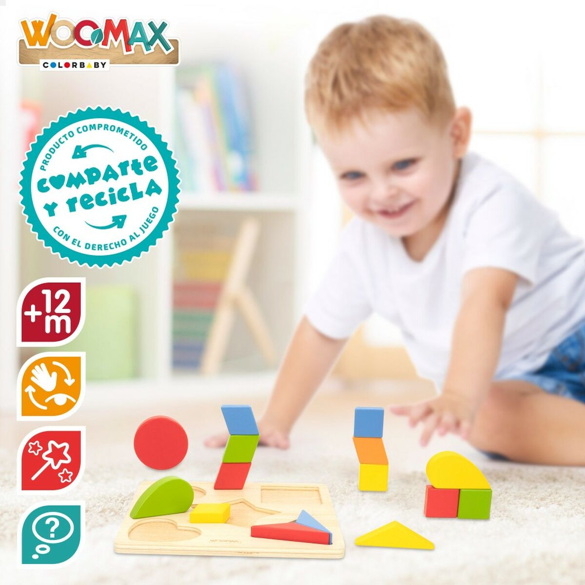 Child’s Wooden Puzzle Woomax Shapes + 12 Months 16 Pieces (6 Units)
