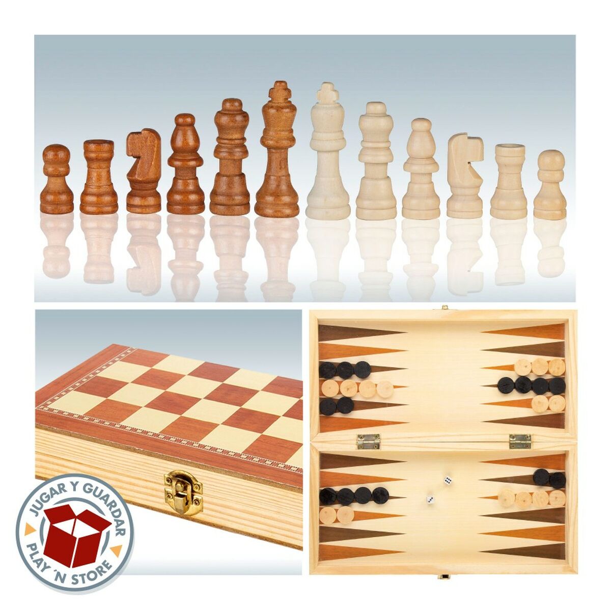 Chess and Checkers Board CB Games Wood Backgammon (6 Units)