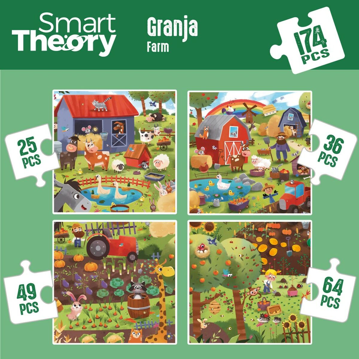 Child’s Puzzle Colorbaby 4-in-1 174 Pieces Farm 68 x 68 cm (6 Units)