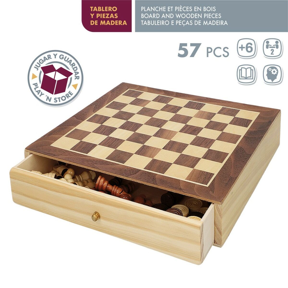 Chess and Checkers Board CB Games Wood Drawer (4 Units)