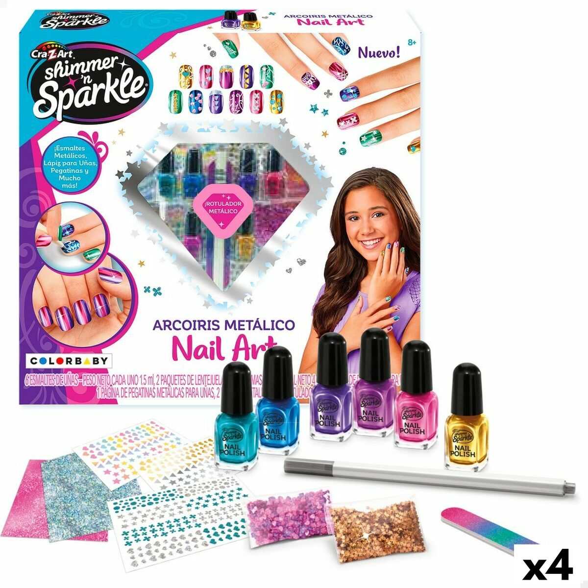 Beauty Kit Cra-Z-Art 1,5 x 4,5 x 1,5 cm Children’s metal Rainbow Nails 4 Units