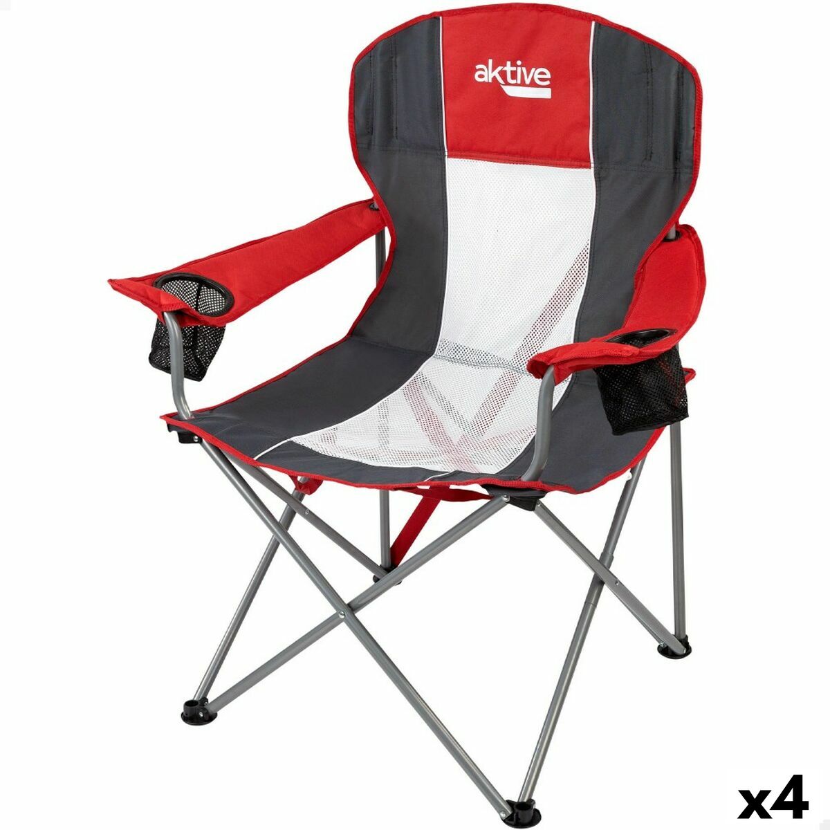Foldable Camping Chair Aktive Dark grey Red 56 x 98 x 59 cm (4 Units) Foldable Camping Chair Aktive Dark grey Red 56 x 98 x 59 cm (4 Units)