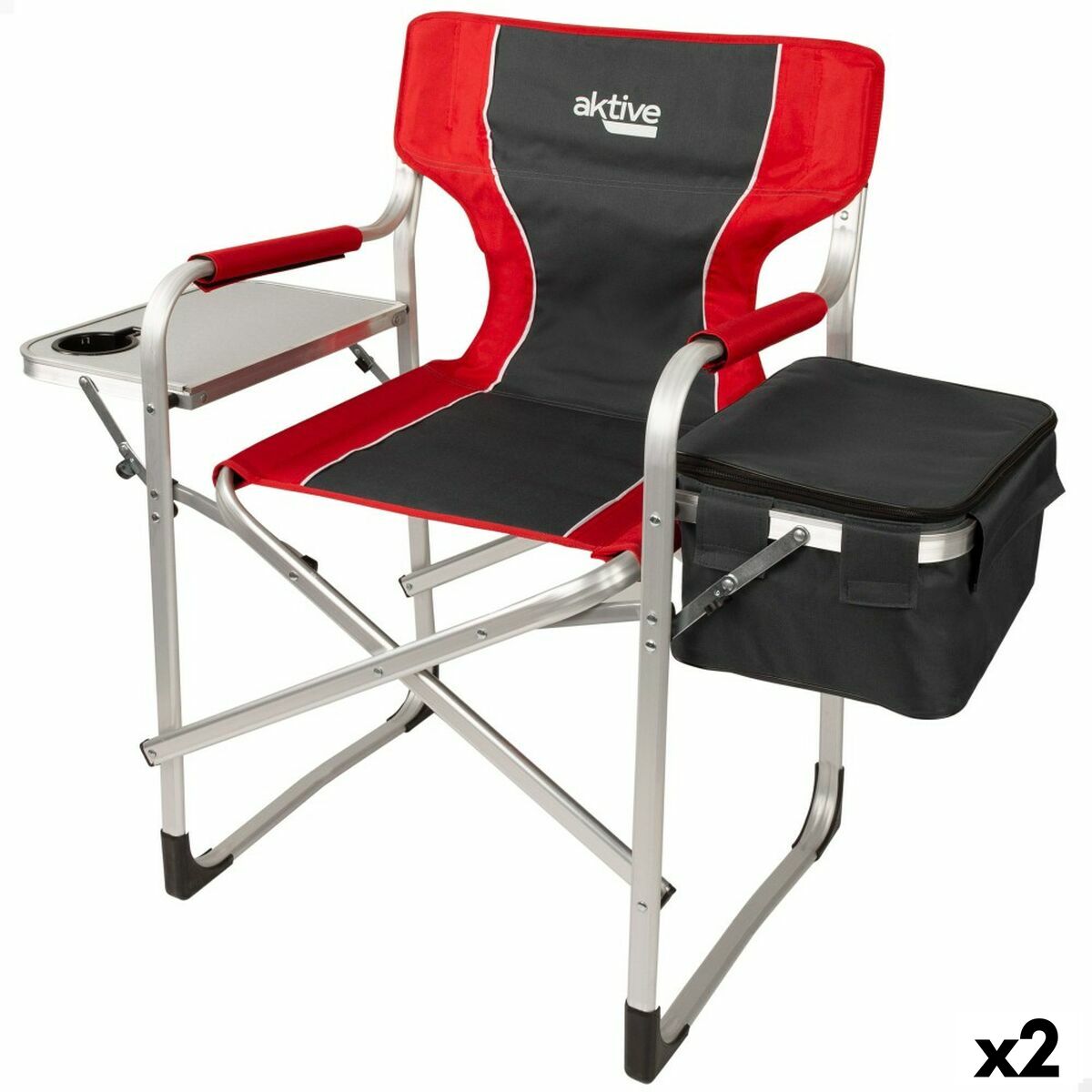 Foldable Camping Chair Aktive Grey Red 61 x 92 x 52 cm (2 Units) Foldable Camping Chair Aktive Grey Red 61 x 92 x 52 cm (2 Units)