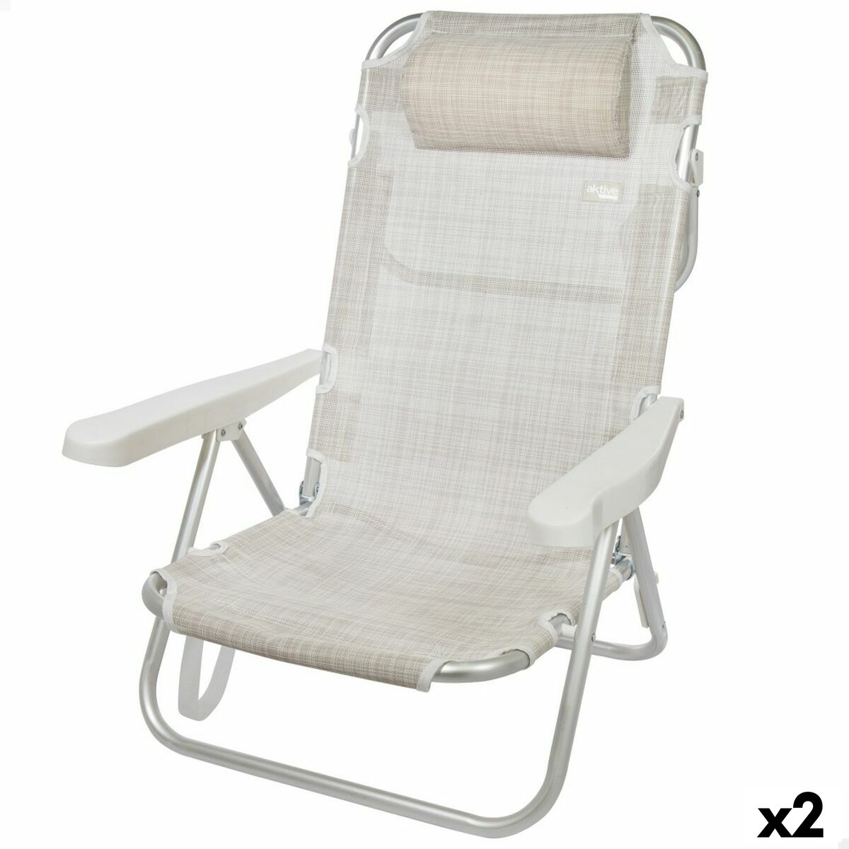 Folding Chair with Headrest Aktive Ibiza Beige 48 x 84 x 46 cm (2 Units) Folding Chair with Headrest Aktive Ibiza Beige 48 x 84 x 46 cm (2 Units)