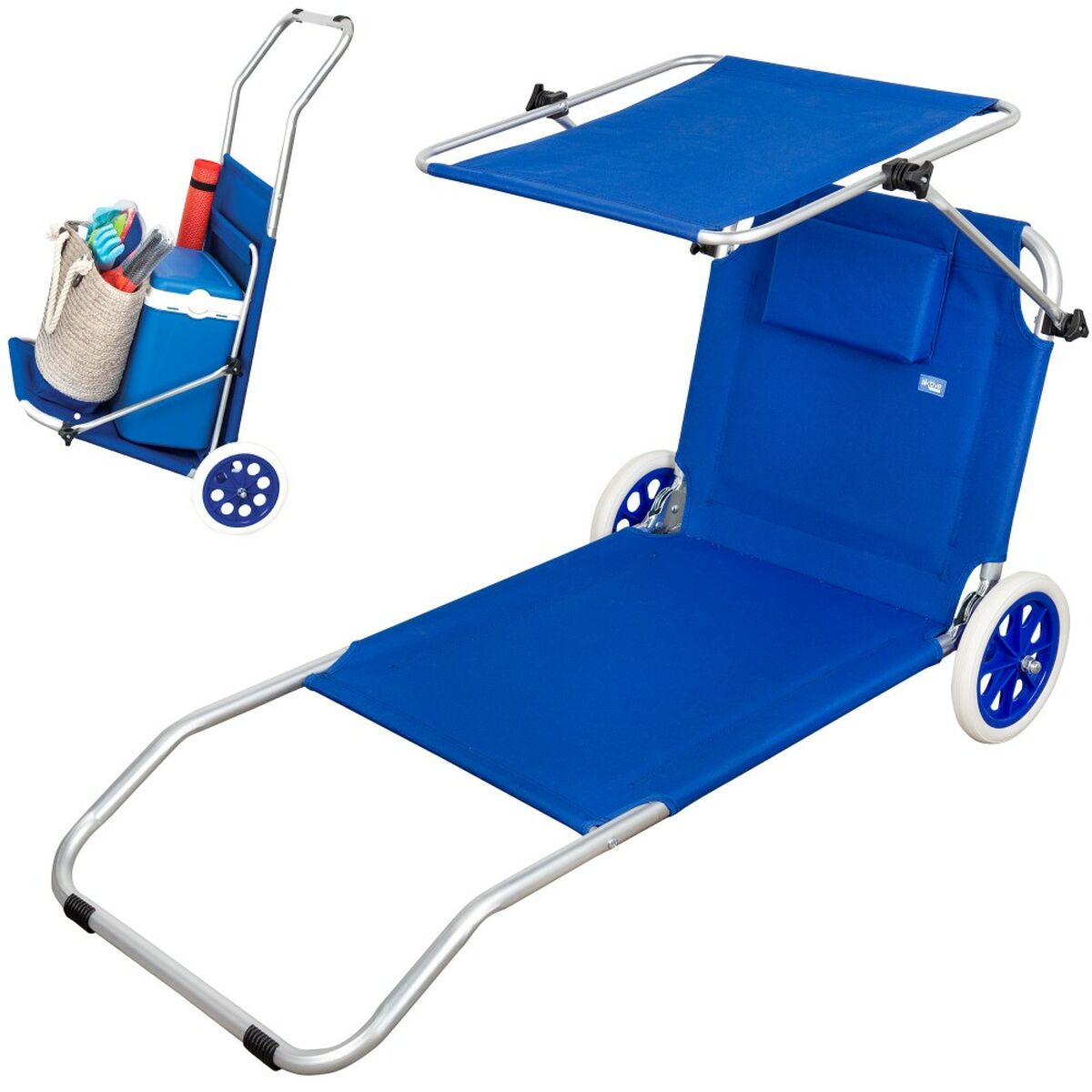 Folding Lounger Camping Chair Aktive Blue 62 x 62 x 117 cm Folding cart Awning (2 Units)