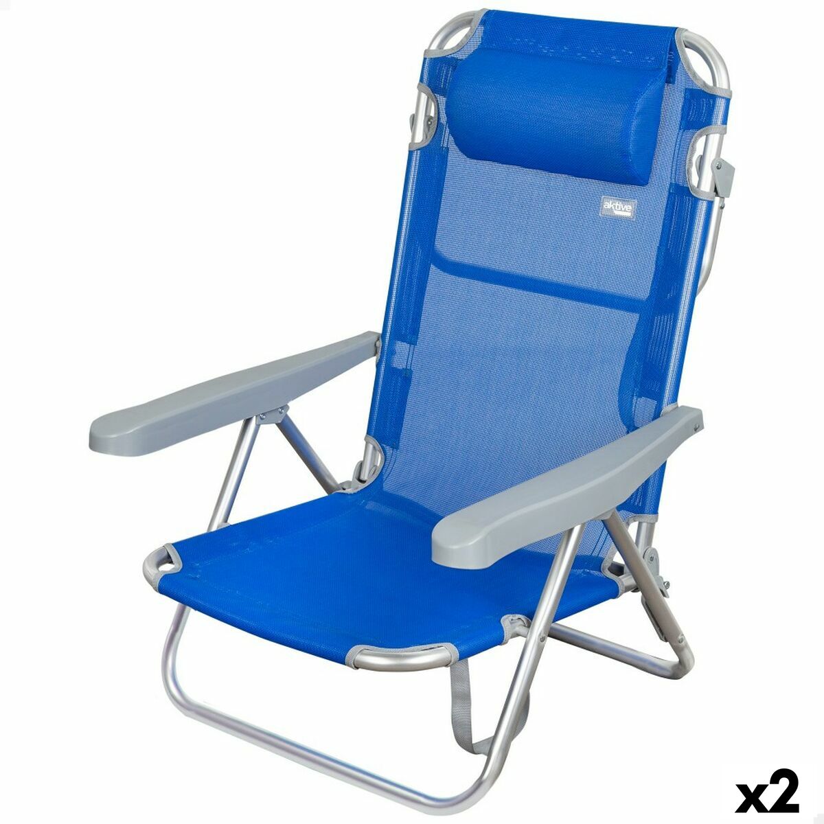 Folding Chair with Headrest Aktive Gomera Blue 48 x 84 x 46 cm (2 Units) Folding Chair with Headrest Aktive Gomera Blue 48 x 84 x 46 cm (2 Units)