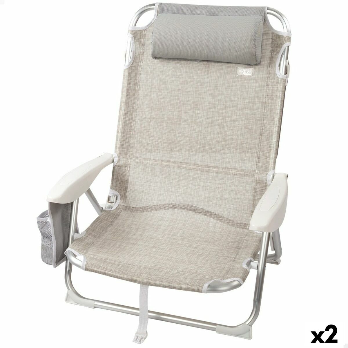 Folding Chair with Headrest Aktive Ibiza Beige 51 x 76 x 45 cm (2 Units) Folding Chair with Headrest Aktive Ibiza Beige 51 x 76 x 45 cm (2 Units)