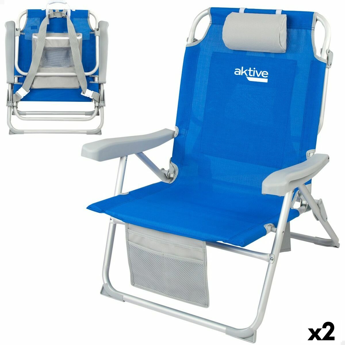 Folding Chair with Headrest Aktive Blue 55 x 86 x 66 cm (2 Units) Folding Chair with Headrest Aktive Blue 55 x 86 x 66 cm (2 Units)