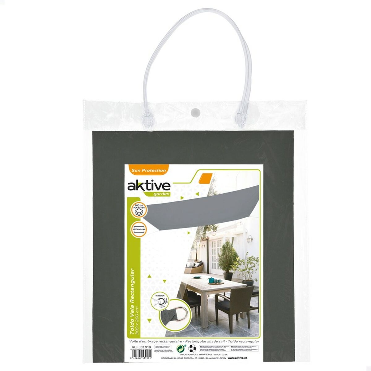 Rectangular Shade Sail Aktive Grey 200 x 0,5 x 300 cm Rectangular (6 Units)
