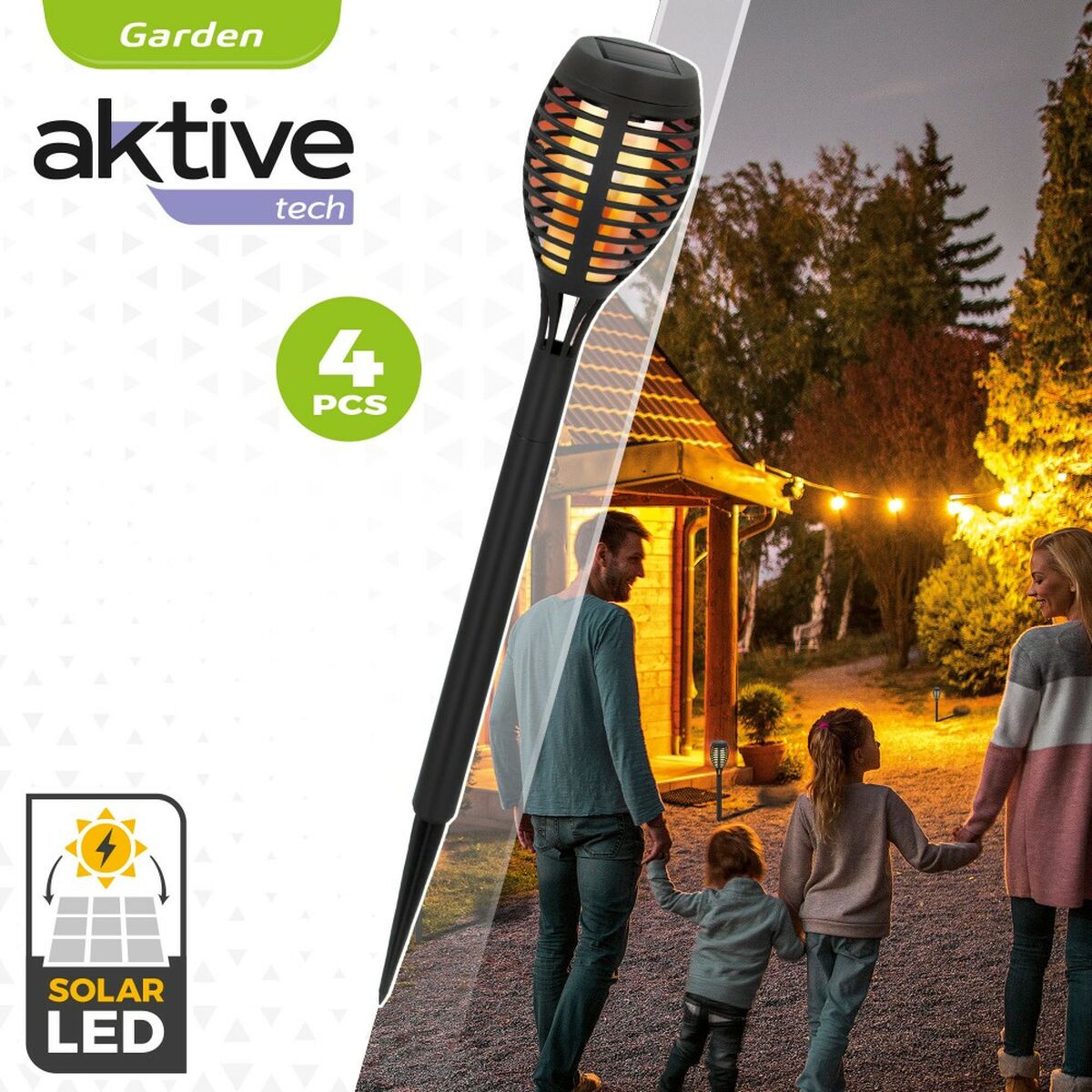 Set of solar garden torch lights Aktive Plastic 7,5 x 50 x 7,5 cm (4 Units)