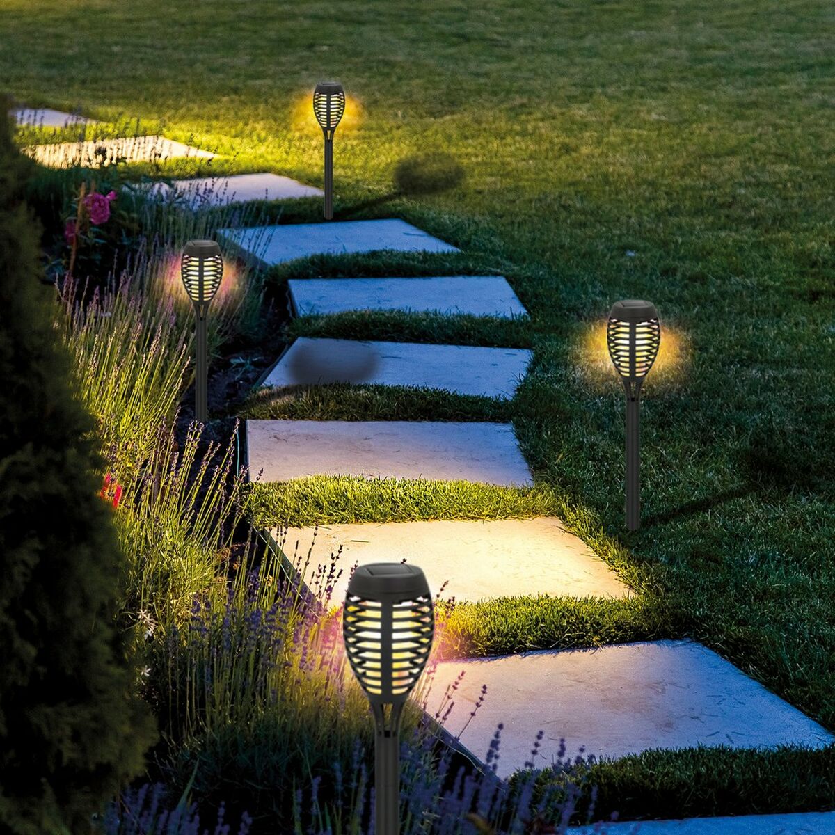 Set of solar garden torch lights Aktive Plastic 7,5 x 50 x 7,5 cm (4 Units)