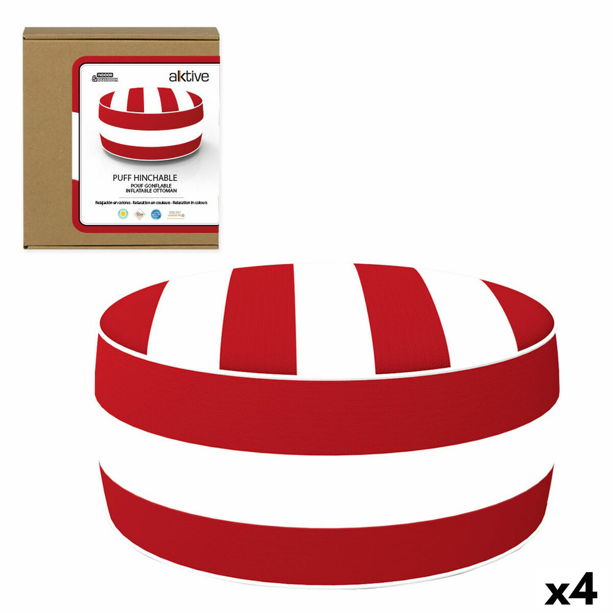 Inflatable Puff Aktive Striped Colonial 53 x 23 x 53 cm (4 Units) Inflatable Puff Aktive Striped Colonial 53 x 23 x 53 cm (4 Units)