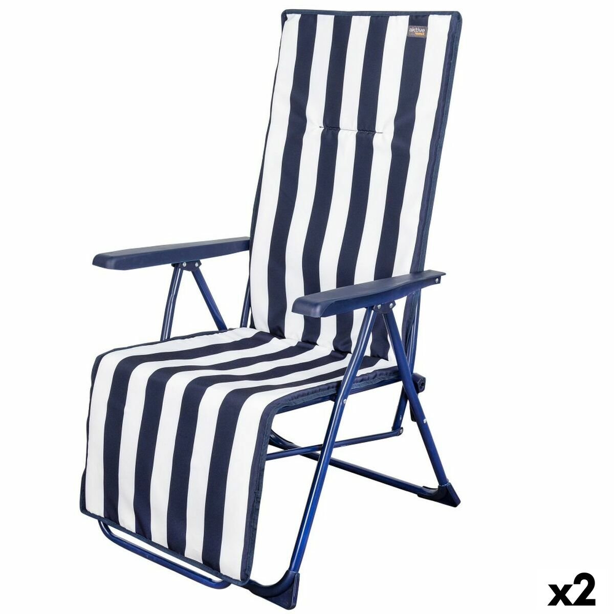 Sun-lounger Aktive White Navy Blue Reclining Striped 147 x 70 x 48 cm (2 Units) Sun-lounger Aktive White Navy Blue Reclining Striped 147 x 70 x 48 cm (2 Units)