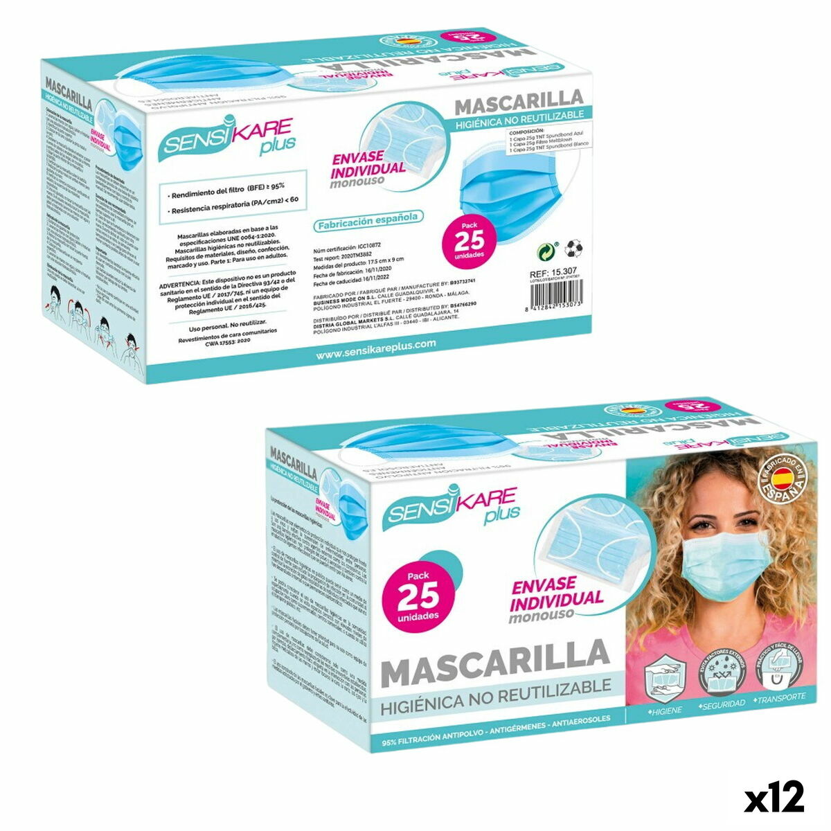Box of hygienic masks SensiKare 25 Pieces (12 Units) Box of hygienic masks SensiKare 25 Pieces (12 Units)