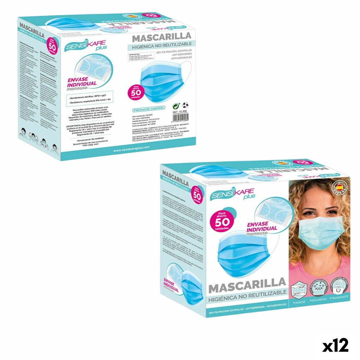 Box of hygienic masks SensiKare 50 Pieces (12 Units) Box of hygienic masks SensiKare 50 Pieces (12 Units)