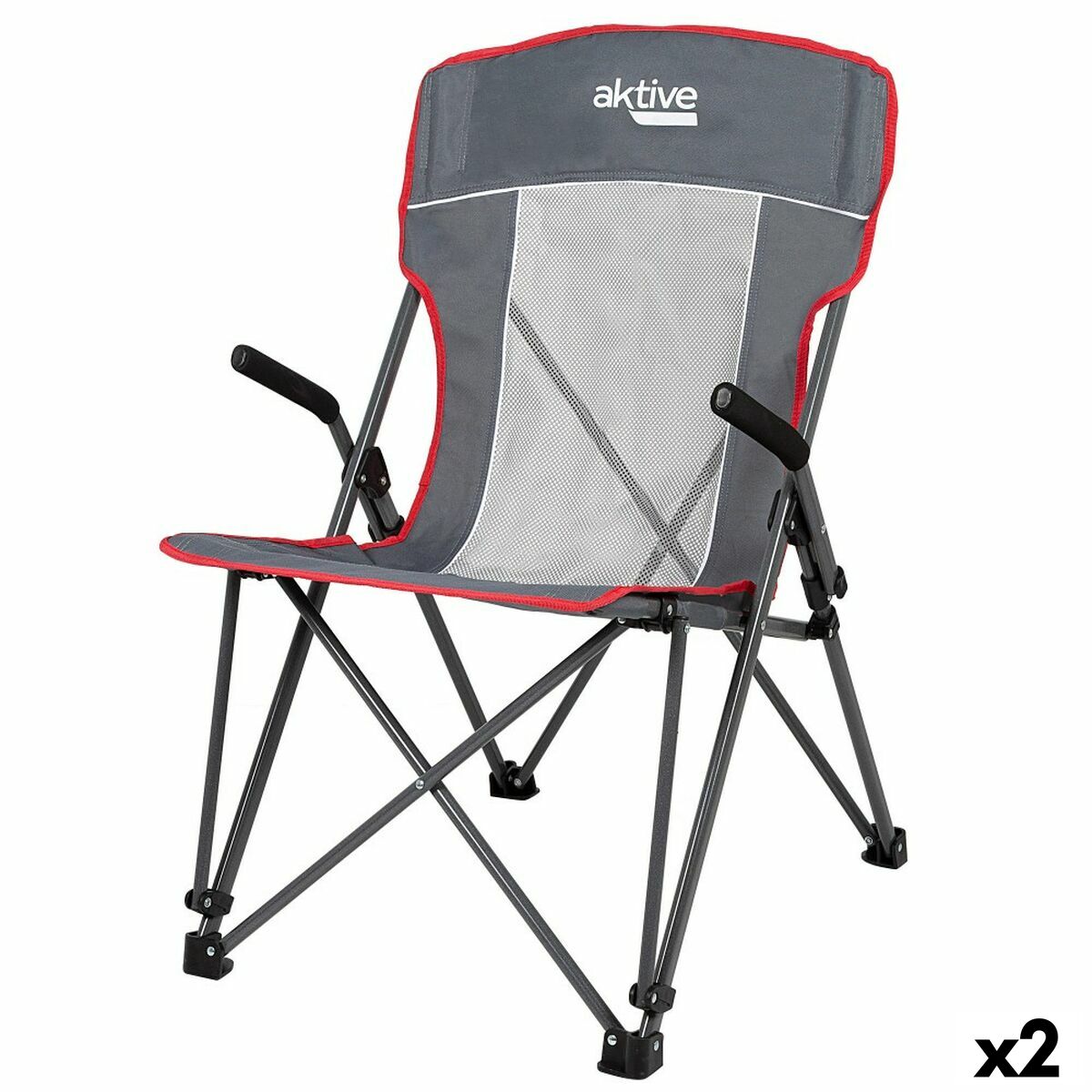 Foldable Camping Chair Aktive Grey 59 x 97 x 68 cm (2 Units) Foldable Camping Chair Aktive Grey 59 x 97 x 68 cm (2 Units)